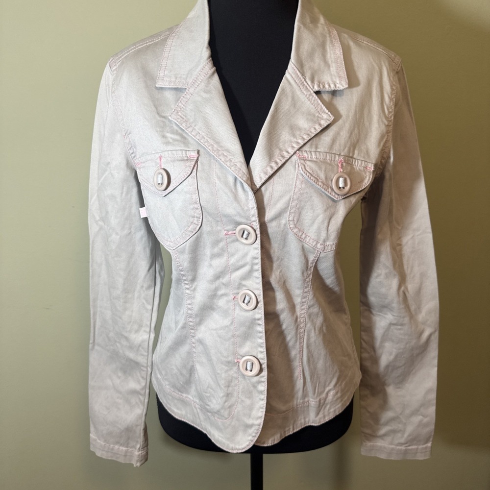 Plugg Vintage Y2K Jacket Gray Pink Thread Size Medium Britney Core Fitted Preppy